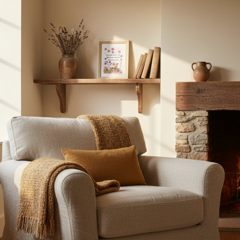 Autre vue du cadre Florésie avec texte inspirant et composition de fleurs séchées pressées